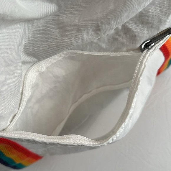 Kipling Art Medium Pride alabaster white multicolor logo rainbow strap tote bag - Picture 5 of 14
